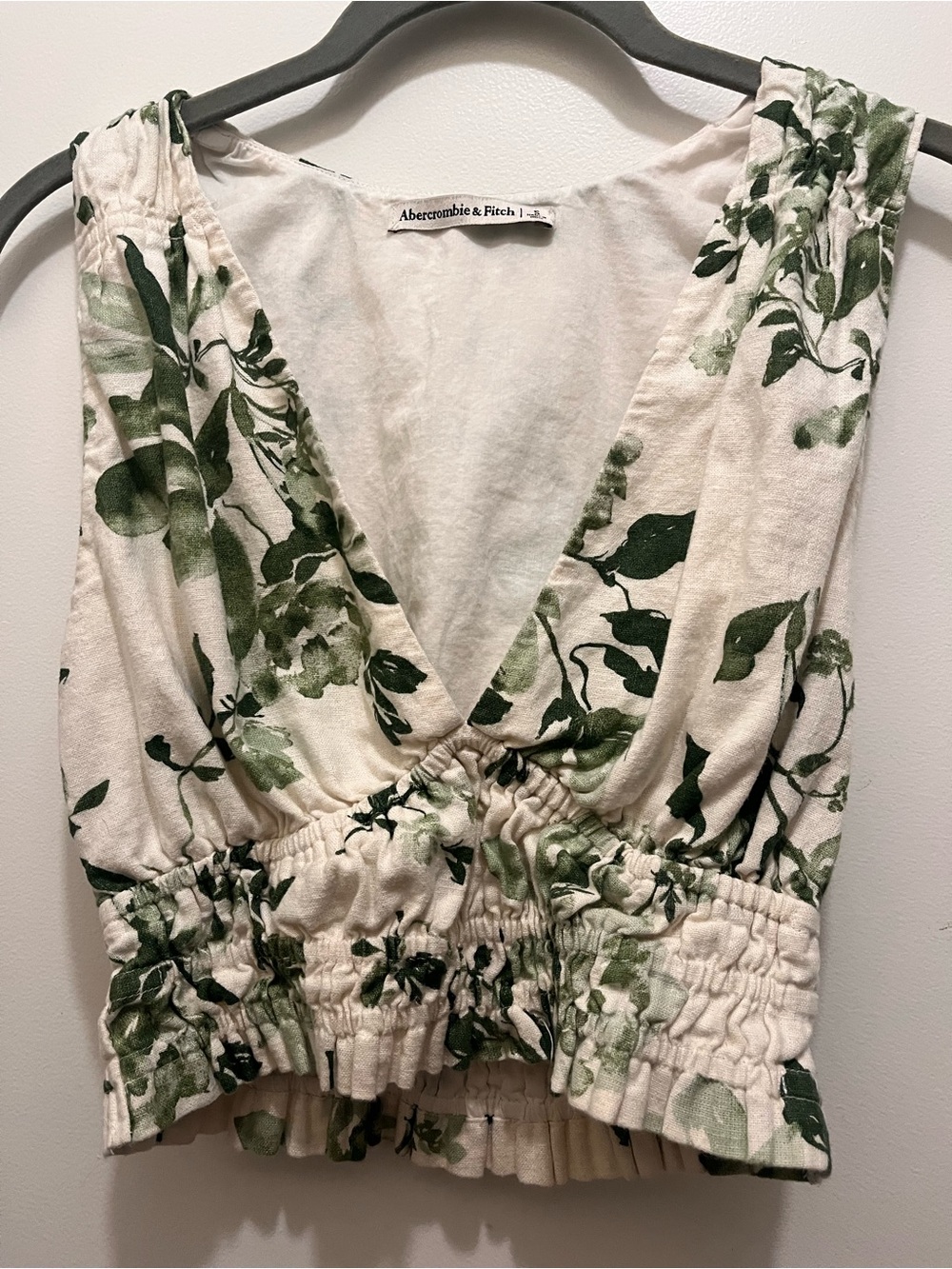 Abercrombie & Fitch Cream Floral Wrap-Style Crop Top